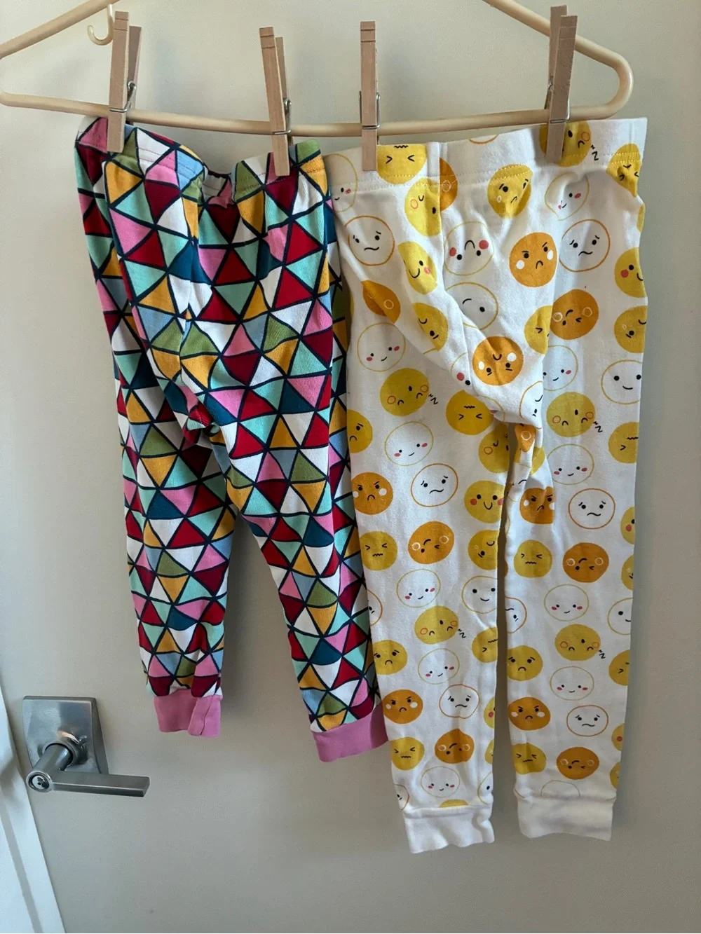 Kids Pajama Bottoms - Yellow Smiley, Multicolor Triangle & Blue Monster Prints